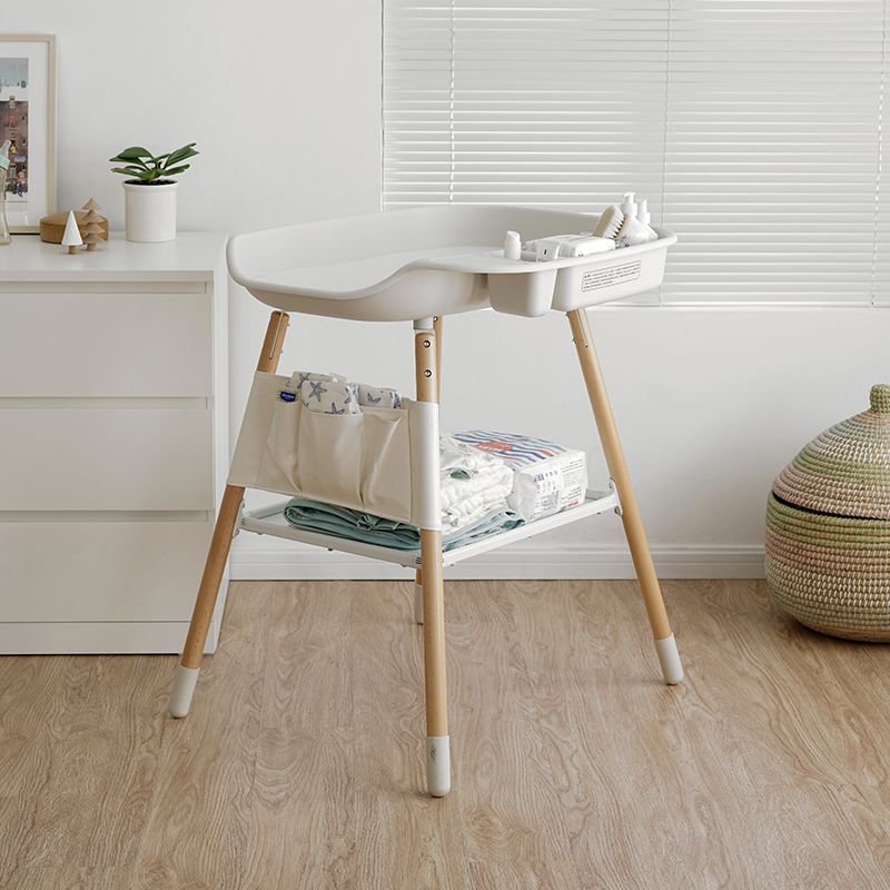 25" W Baby Changing Table with Shelf, Modern Changing Table in White