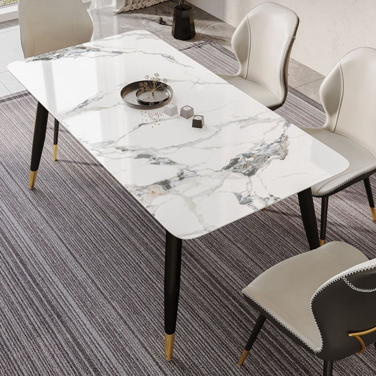 Glam Leather Dining Chair Wingback Side Furniture in Matte Finish for Indoor