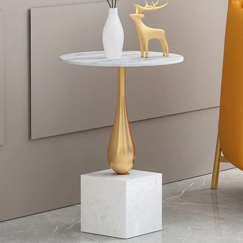 Modern 13.77" Wide End Table Round Stone Top Pedestal Side Table