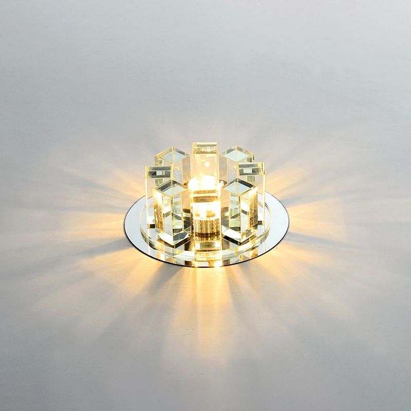 Stainless Steel Round Flush Light Simplicity Crystal Block LED Ceiling Flush Light for Entryway