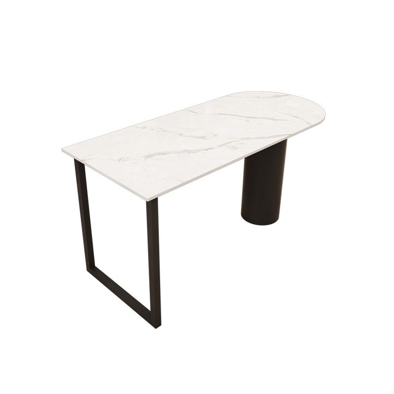 Mesa de comedor moderna de piedra y acero, mesa de comedor con pedestal doble, estructura negra