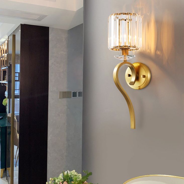 Lámpara de pared cilíndrica de cristal en moderna luz de pared simple de cobre de lujo para espacios interiores