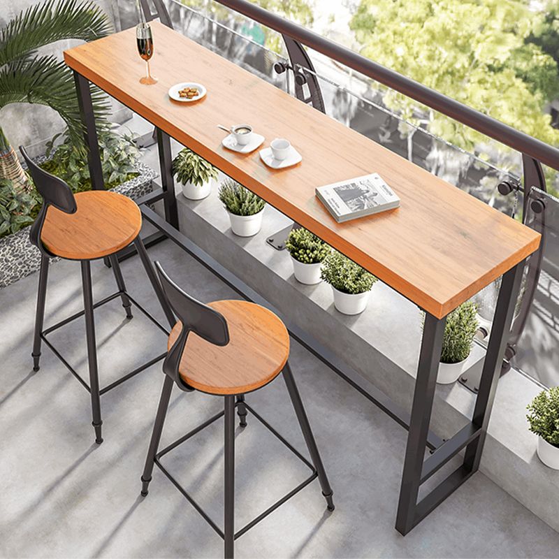 Solid Wood Bar Table Industrial Rectangle Bar Table with Black Legs
