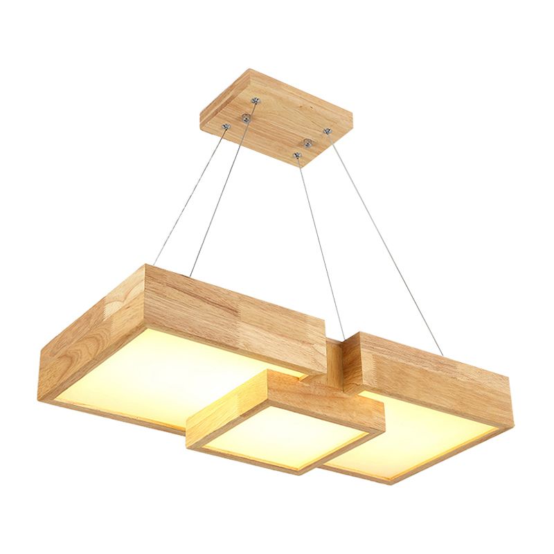 Modern Rhombus/Square LED Chandelier Pendant Wooden 3-Light Bedroom Ceiling Lamp in Warm/White