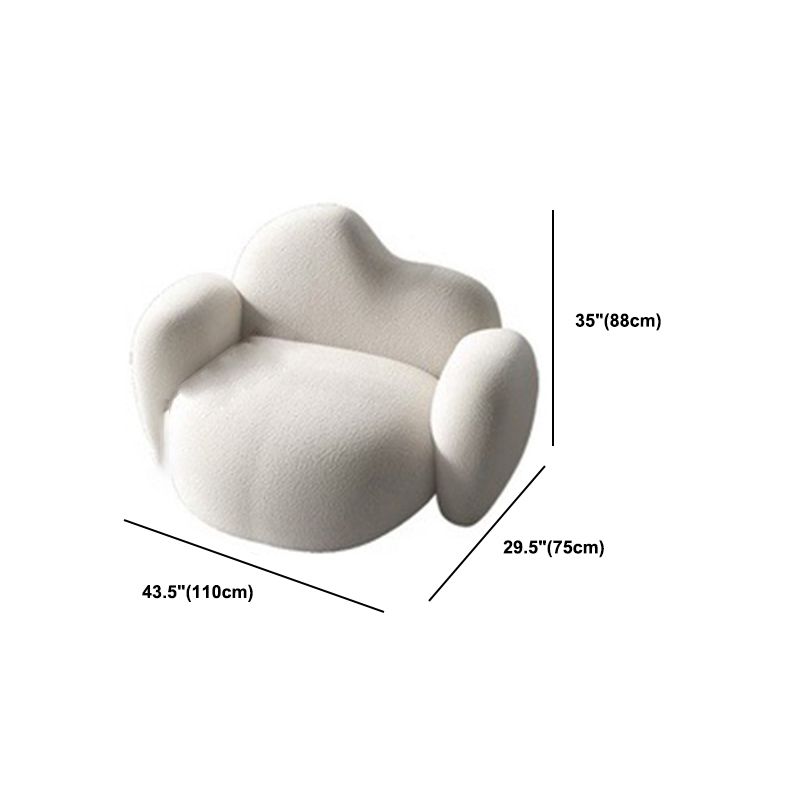 White Wool Curved Back Sofa Modern 34.65" H Square Arm Seating