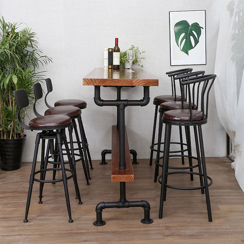 Modern Rectangle Bar Dining Table Wood Bar Height Table with Tube-Shaped Base