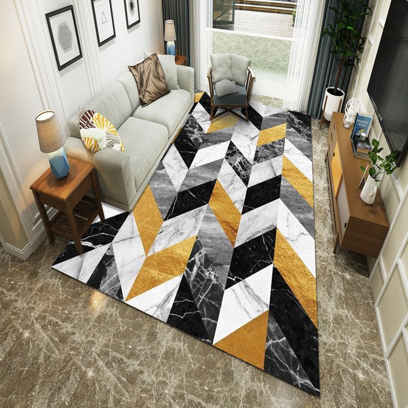 Modernist Geometric Block Rug Multicolor Synthetics Rug Stain Resistant Washable Non-Slip Rug for Family Room