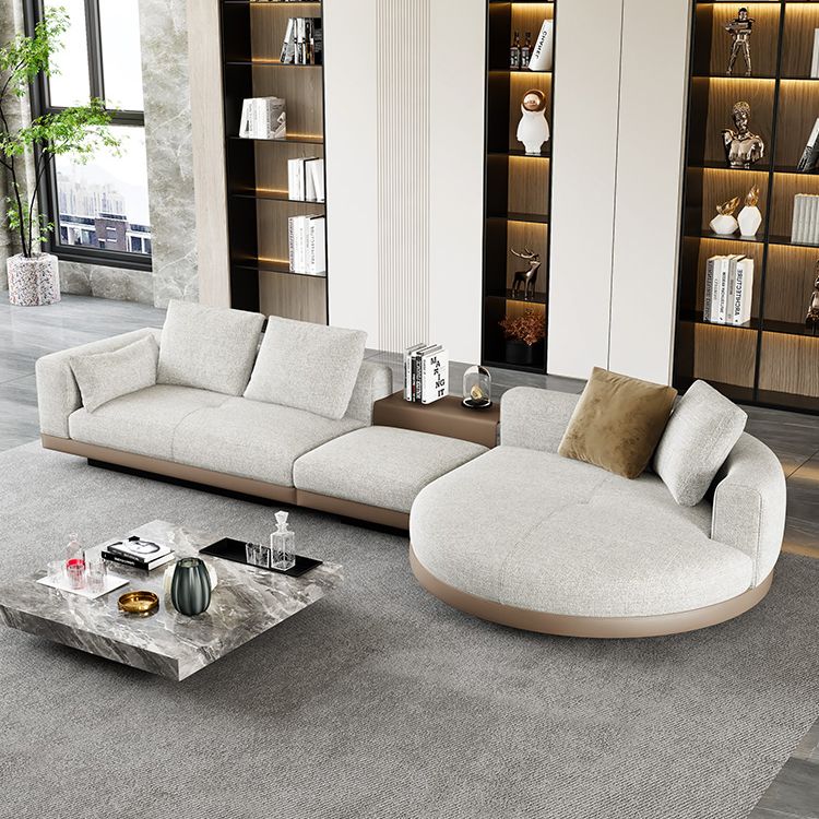 Farmhouse Sectional Sofa with Square Arms in Beige Linen Blend