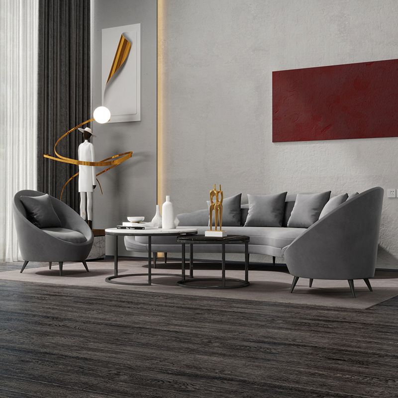 Sloped Arm Sofa Velvet Curved Sofa for Living Room, Apartment