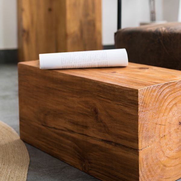 Rustic Sofa Accent Side Table Distressed Square Natural Pedestal Solid Wood Corner Table