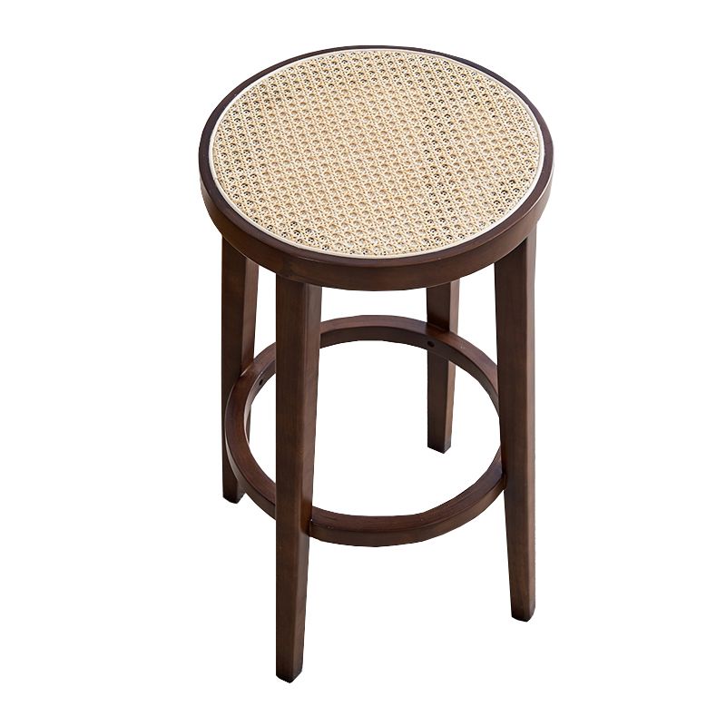 Modern Solid Wood Bar Stool Backless Rattan Bar Stool for Living Room