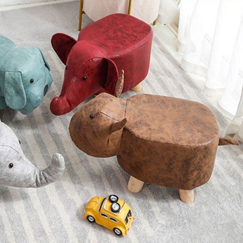 Modern Pouf Ottoman Faux Leather Water Resistant Upholstered Animal Shape Ottoman