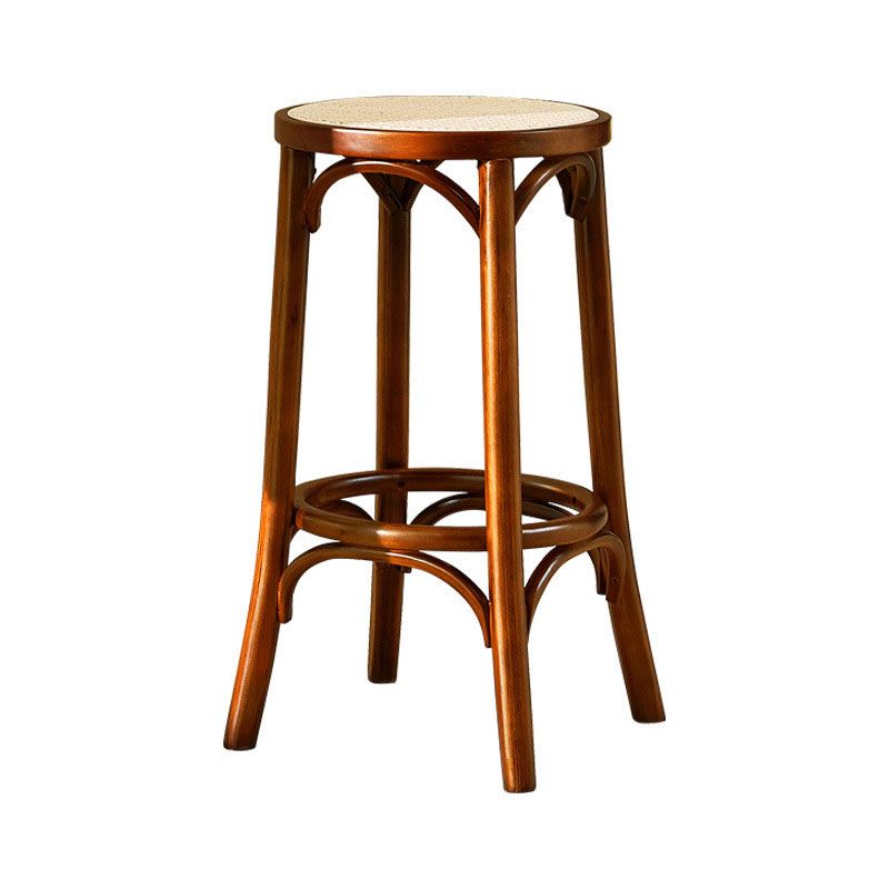 Contemporary Round Footrest Bar Stool Solid Wood Rattan Bar Stool