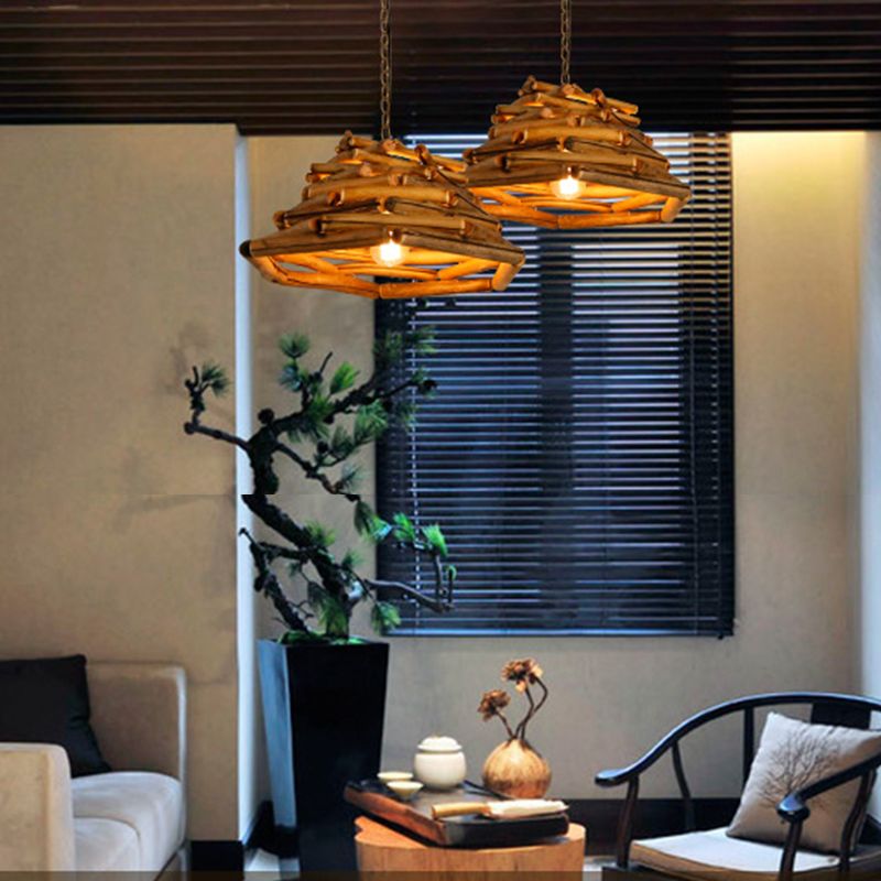 1 Light Pendant Lighting Fixture Modern Style Stick Shape Wood Hanging Light