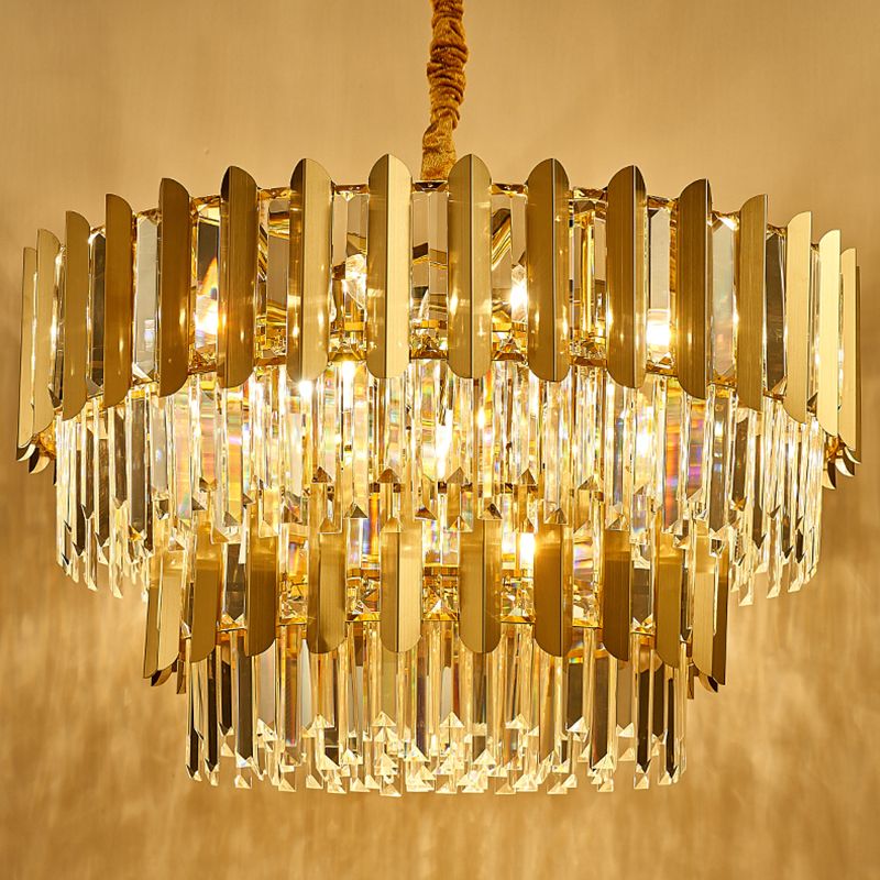 Modern Style Round Pendant Light Fixture Crystal Living Room Chandelier in Gold