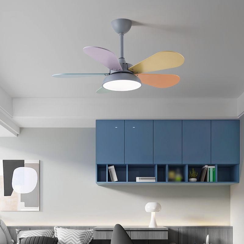 Macaron Style Hanging Fan Light LED Semi Flush Mount Ceiling Lamp