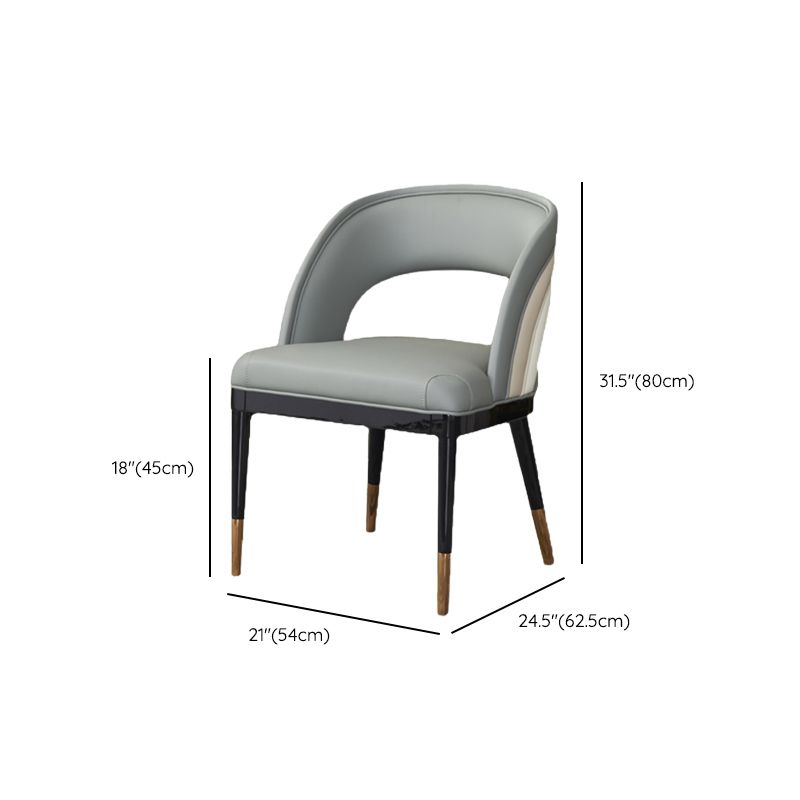 Glam Style Open Back Leather Upholstered Dining Chair with Wooden Legs