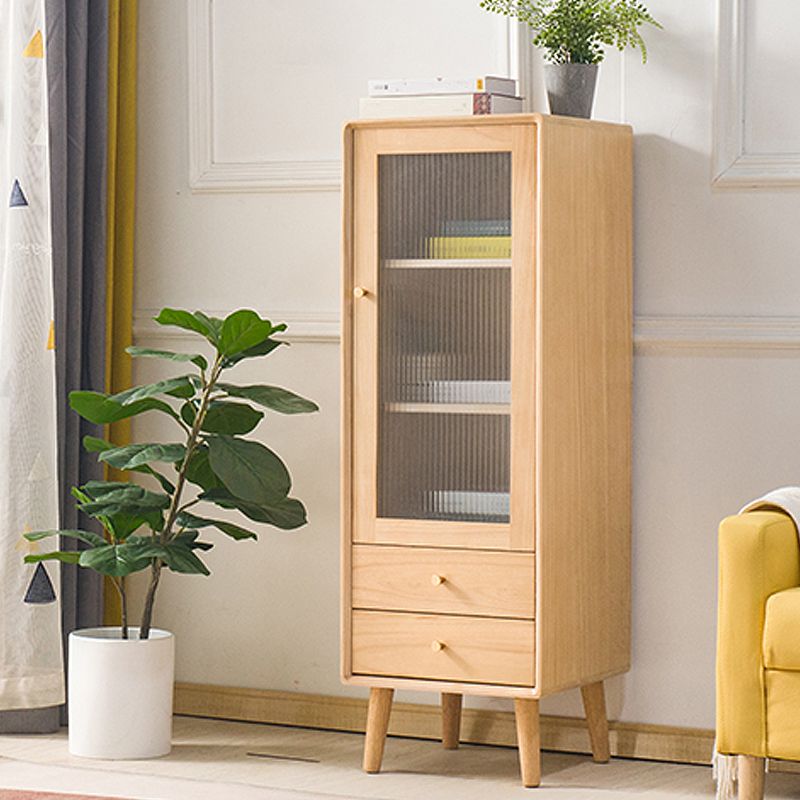 Modern Glass Paned Accent Cabinet 1-Door Solid Wood Chest with 2 Drawers