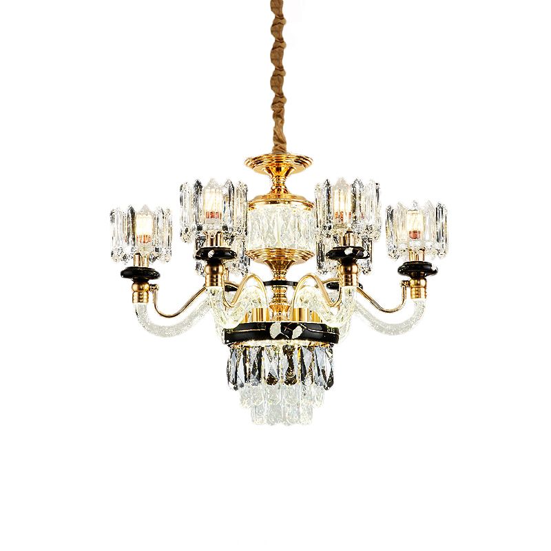 Lampadante a pendente a pendente del cerchio oro tradizionale rettangolo cristallino 6/8 lampadine sospensione soggiorno