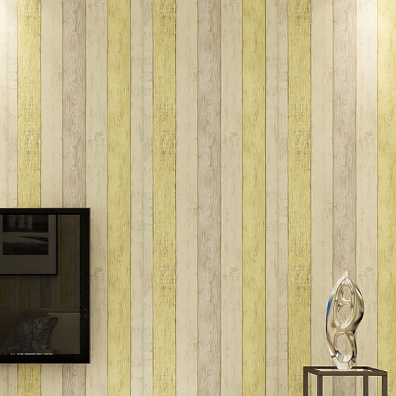 Yellow Wood Plank Wallpaper Roll Moisture-Resistant Cottage Living Room Wall Decor