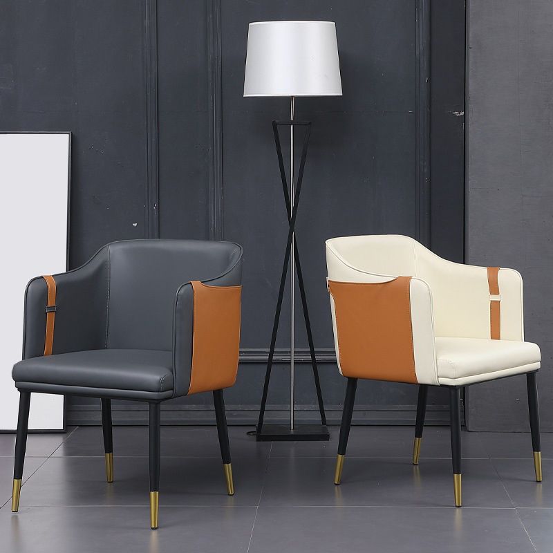 Glam Upholstered Arm Chair Faux Leather and Metal Dining Accent Chair