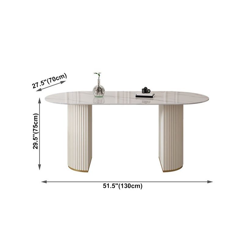 Sintered Stone White Table for Restaurant Modern Dining Table with Double Pedestal Base