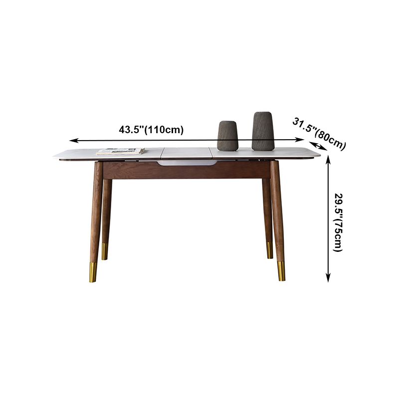Rectangle Mid-Century Modern Dining Table White Sintered Stone Table with 4 Legs