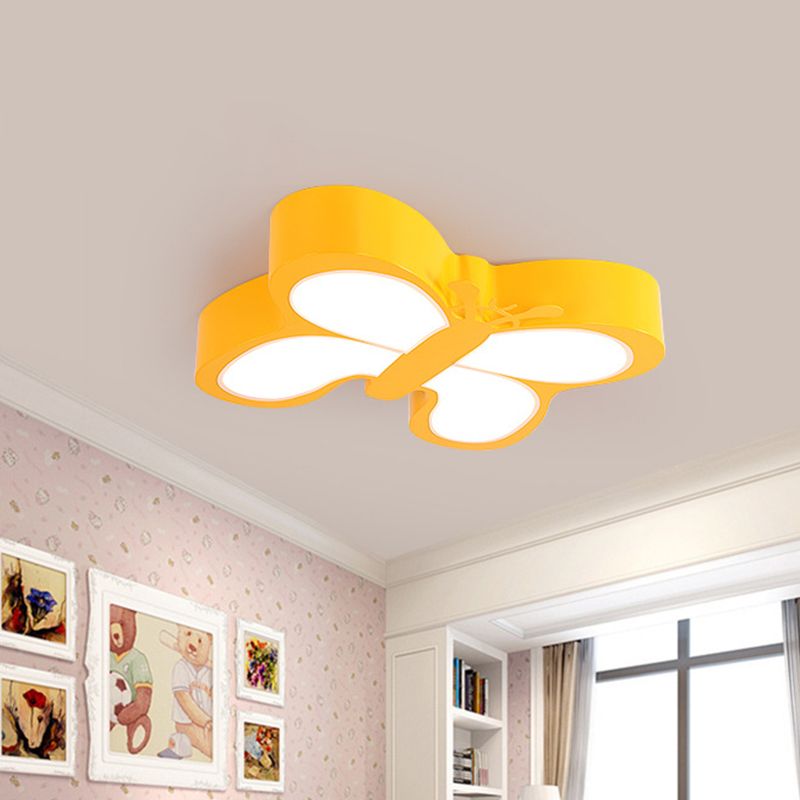 White/Yellow Butterfly Flush Light Macaron Acrylic LED Ceiling Flush Mount for Kindergarten