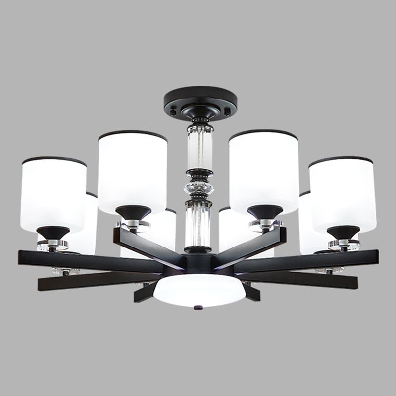 Milky Glass Cup Chandelier Modern Style Black Finish Hanging Light for Living Room