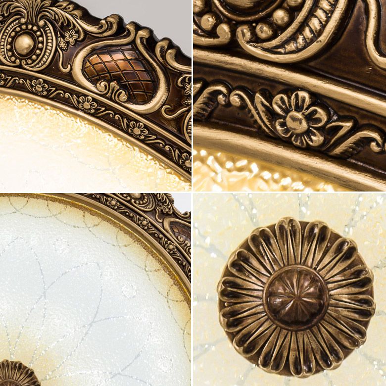 Bronze Resin Flush Ceiling Light Traditional 1-Head Dome Flush Mount Lamp with Glass Shade