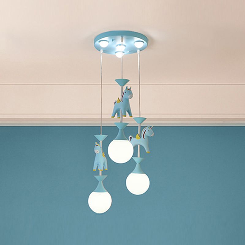 Multi Light Spherical Hanging Pendant Modern Macaron Style Glass Hanging Lighting