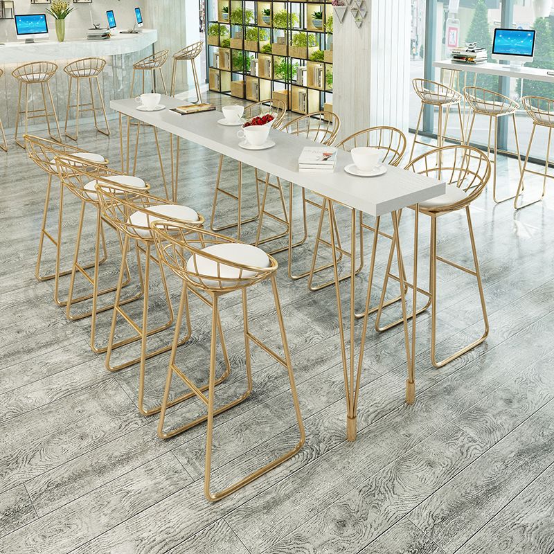 Glam Pine Wood Bar Table Rectangle Table Golden Legs for Milk Tea Shop