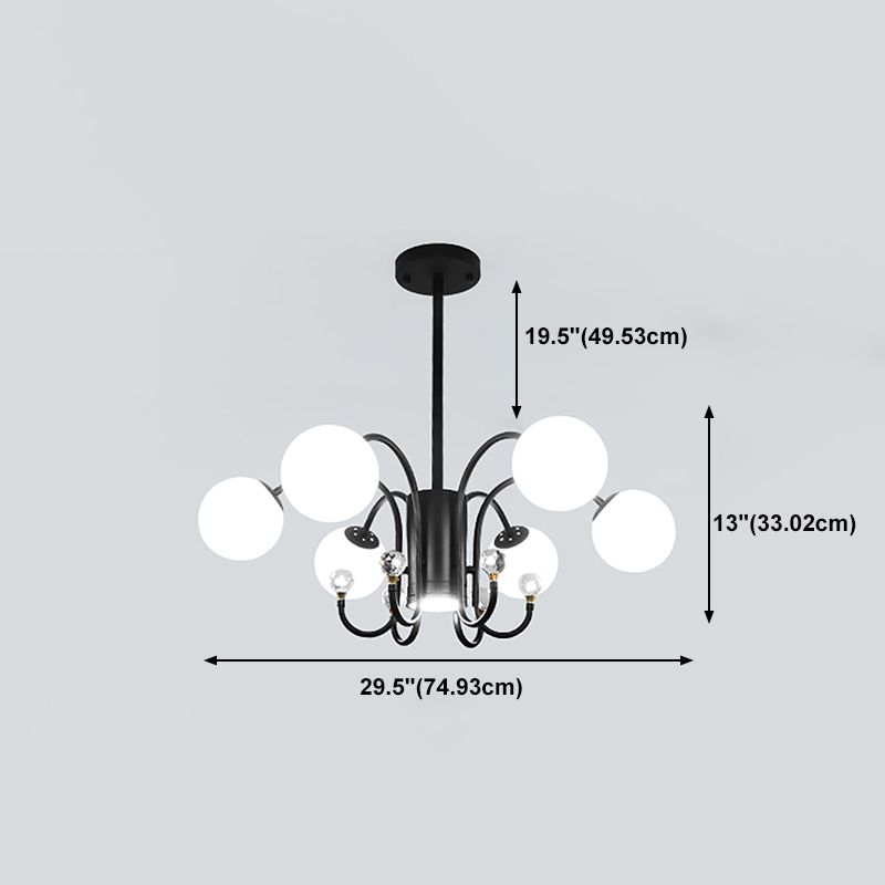 Modern Style Globe Chandelier Light White Glass Pendant Lighting with Crystal