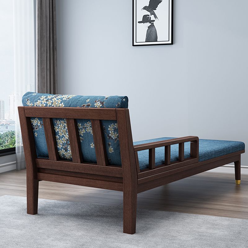 Traditional Living Room Linen Chaise Upholstered Chaise Lounge with Wooden Base