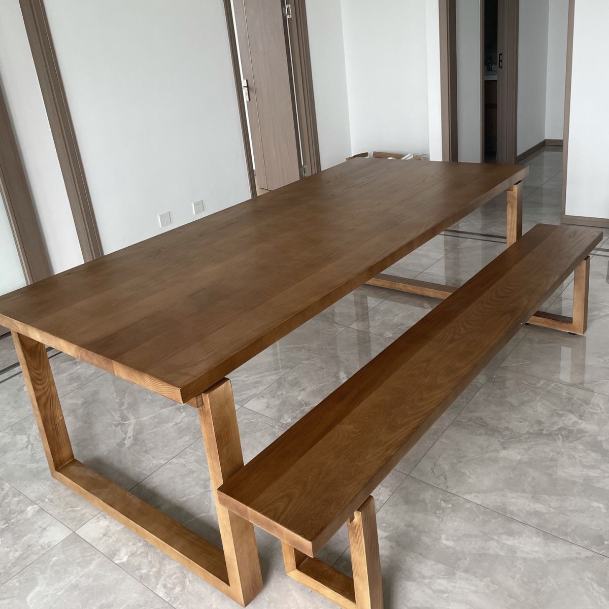 Modern Rectangle Double Pedestal Table Solid Wood Dining Table for Home