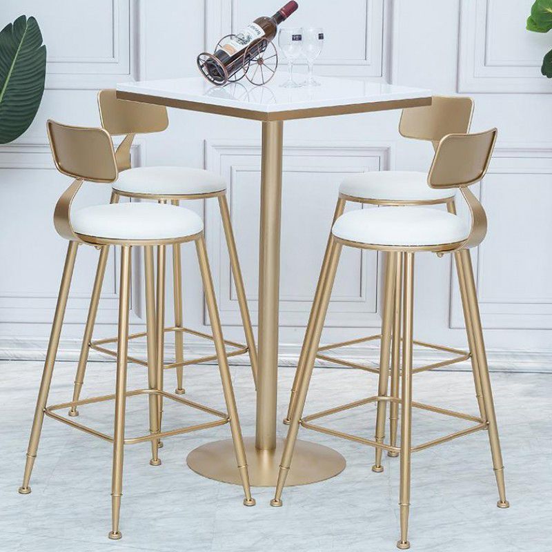 Glam Armless Backrest Counter Stool Iron Cafe Bar Stool with  Leather Cushion and Pedal