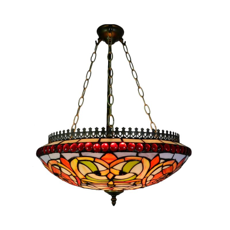 Stained Glass Bowl Chandelier Dining Room Tiffany Exquisite Hanging Light in Orange