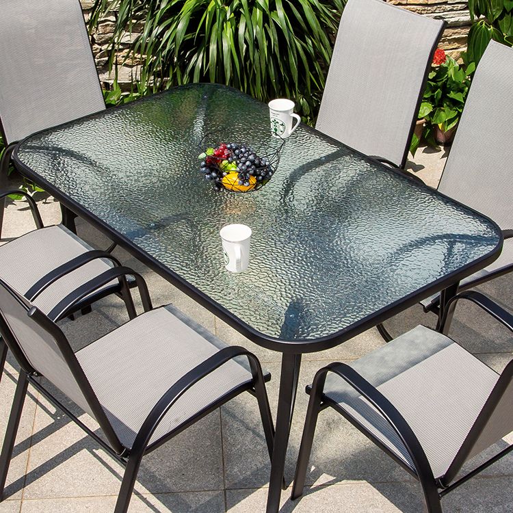 Industrial Dining Table Glass Clear Rust Resistant Patio Table