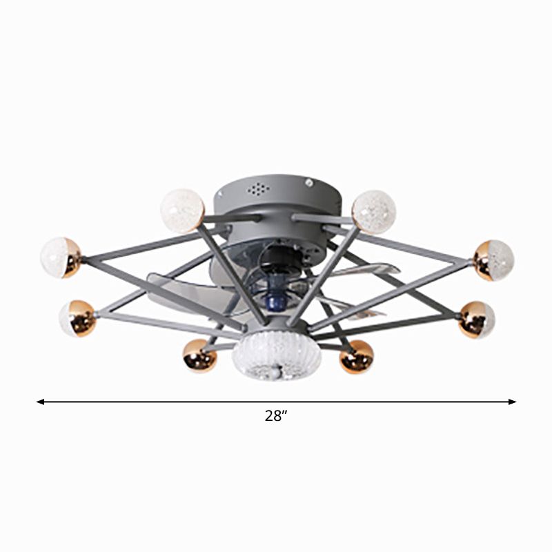 5-Blade Star Living Room Fan Lamp Metal Nordic LED Semi Flush Ceiling Light with Remote, 28.5" Wide