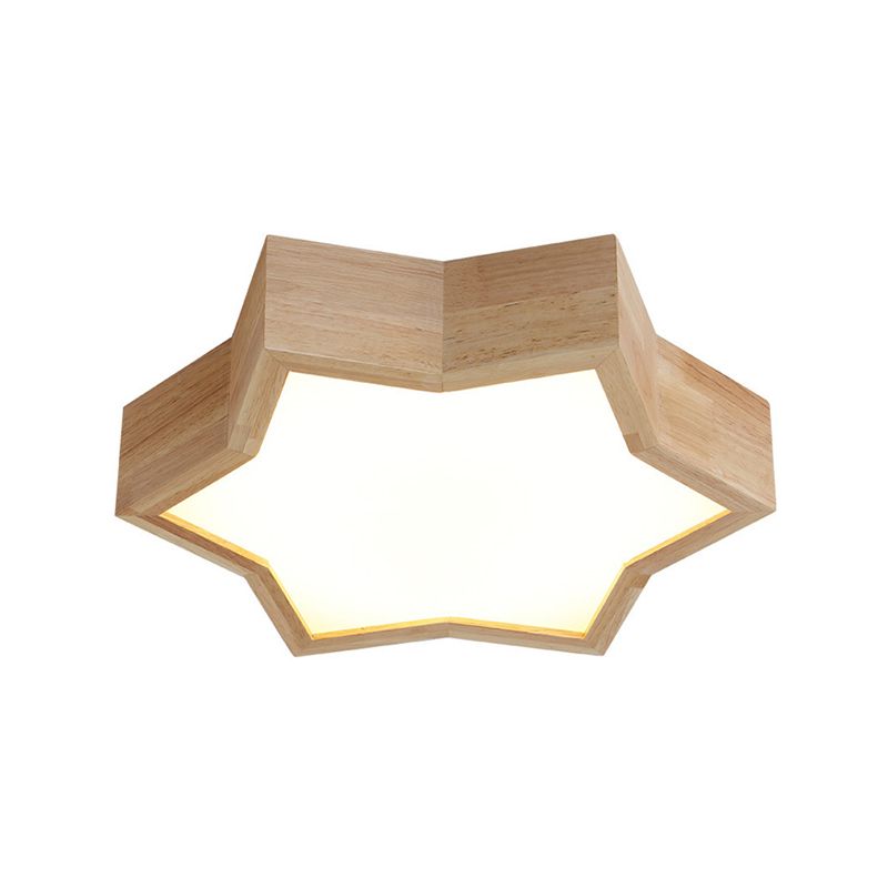 Kind Schlafzimmer Stern Form Decke Leuchtmittel Holz Einfache Art in Beige Flush Mount Ceiling Licht