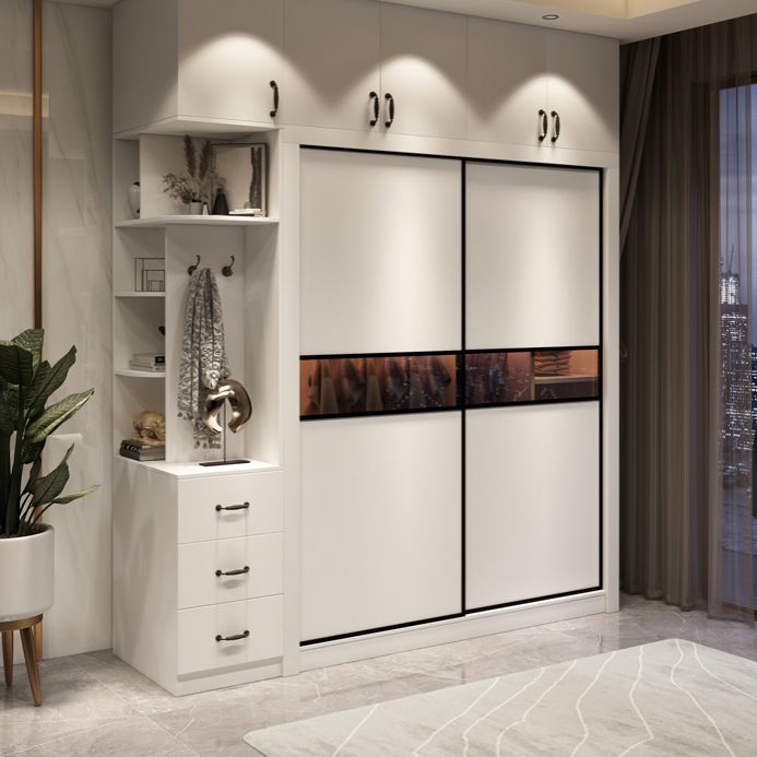 Contemporary Cabinet with Sliding Door Engineered Wood Beige Storage Cabinet