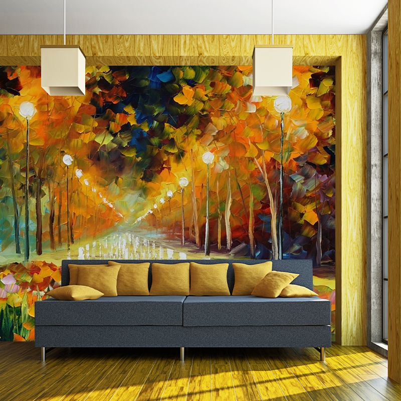 Classic Alley of Roses Murals Orange-Yellow Bedroom Wall Decoration, Made to Measure