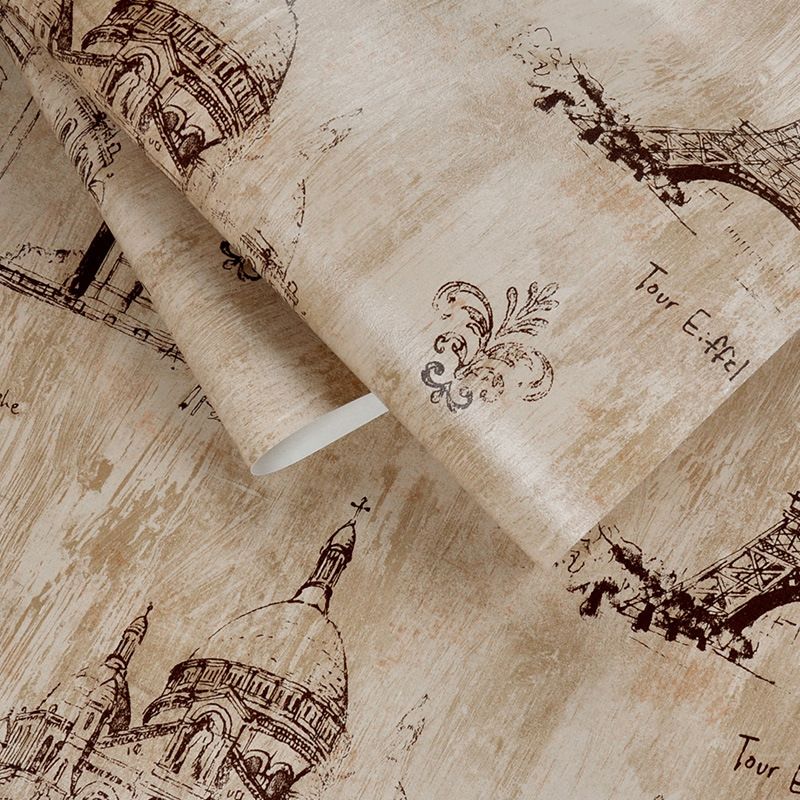 Vinyl Decorative Eiffel Tower Wallpaper Nordic Old Buildings Wall Decor, 21-inch x 33-foot