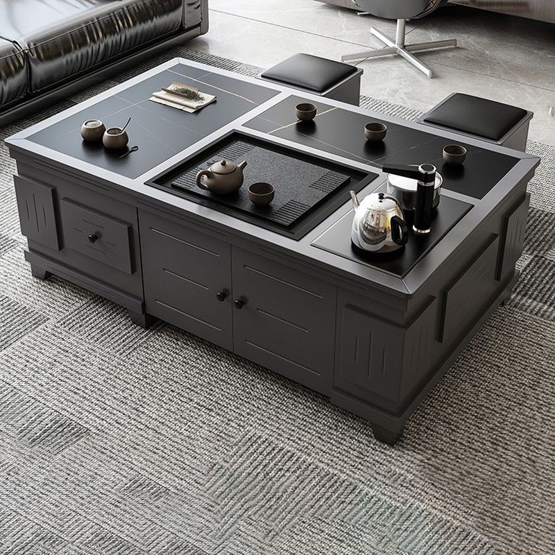 Abstract Slate Coffee Cocktail Table with Storage Drawers Rectangle