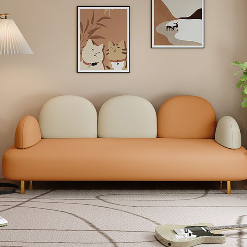 Modern Faux Leather Sofa Metal Gold Legs Recessed Arm Curved Sofa