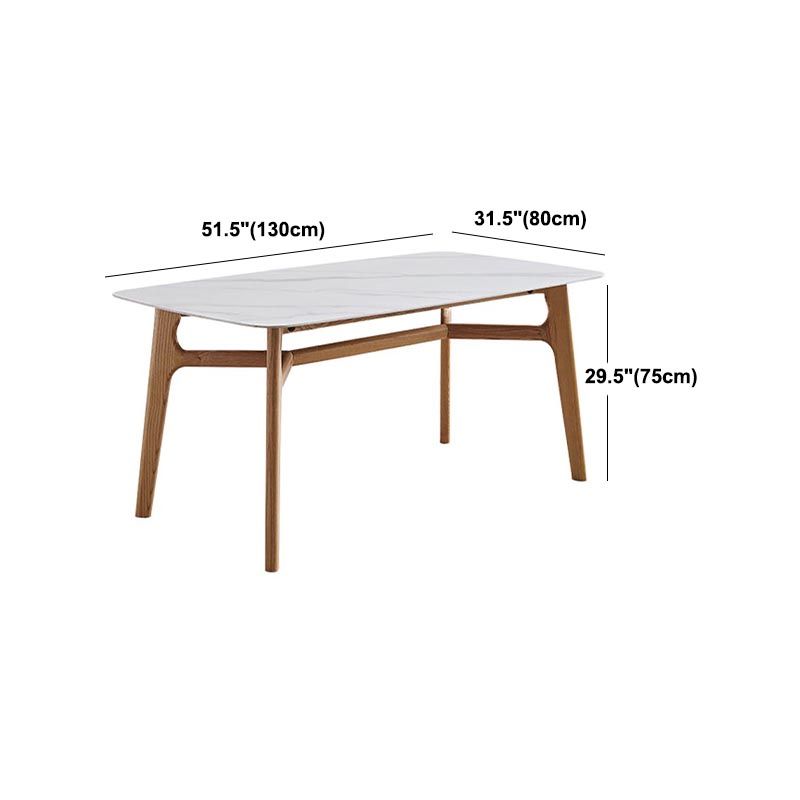 Modern White Stone Top Dinner Table Rectangle Natural Finish Legs Dinette Table