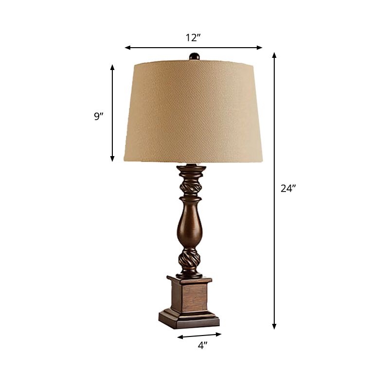 Baluster Chamber Night Lamp Traditional Resin 1 Head Beige Table Light with Drum Lampshade