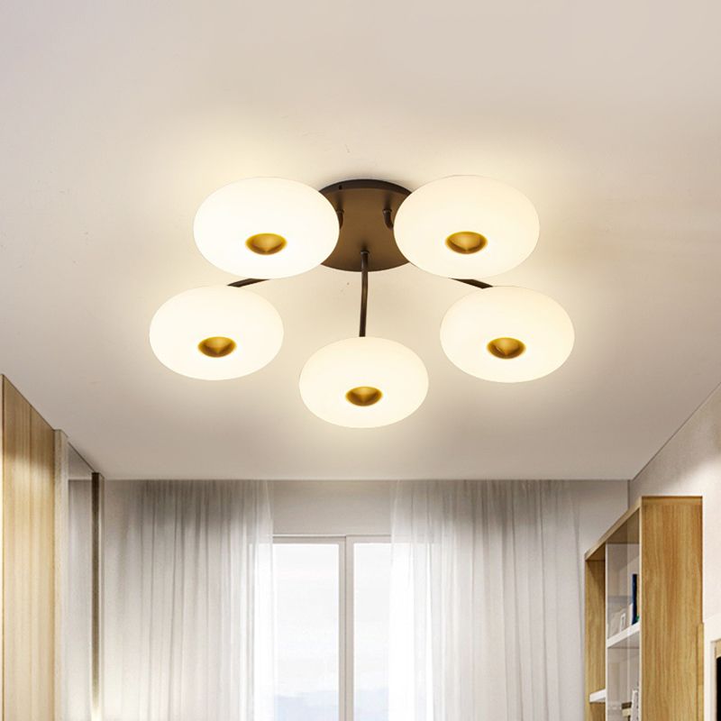 Modern Stylish Donut Semi Mount Lighting Acrylic Sitting Room LED Flush Ceiling Light in Black-White