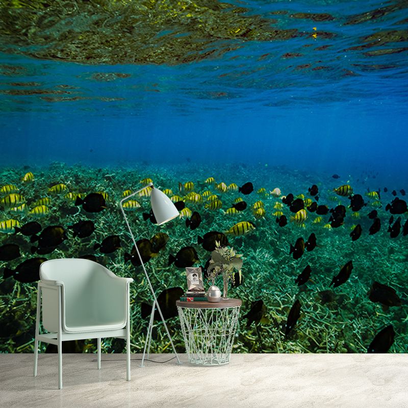 Mildew Resistant Mural Undersea Pattern Horizontal Photography for Bathroom