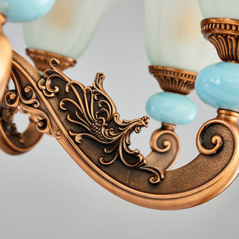 Kit de luz colgante de metal de brazo desplazado iluminación de lámpara azul claro azul con sombra de vidrio esbelto acampanado